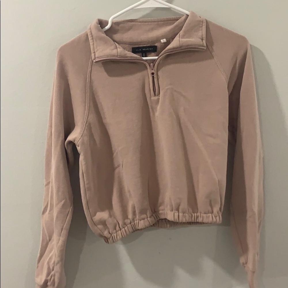 LA Hearts cropped collared pink sweatshirt